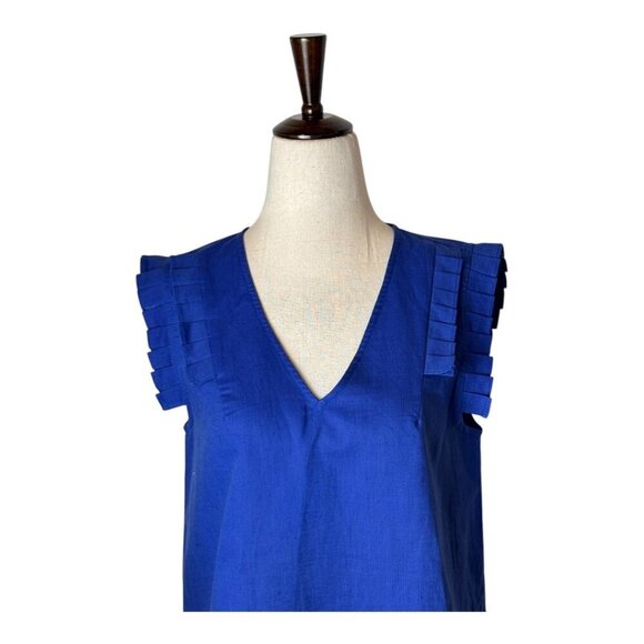 Jade Shirt Women Small Blue Linen Blend Ruffled V Neck Top Preppy Lagenlook - Picture 3 of 9